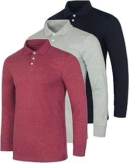 3 Pack Men's Cotton Jersey Long-Sleeve Polo Shirt - Casual Workwear Office (Available in Big & Tall)
