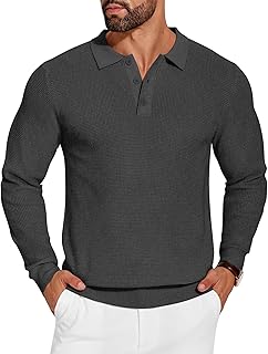 Mens Knit Polo Shirts Long Sleeve Sweater Casual Polo Shirts Lightweight Collared T Shirts
