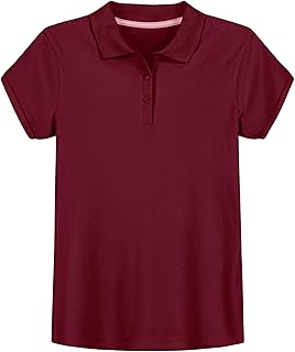 Girls' School Uniform Short Sleeve Polo Shirt, Button Closure, Comfortable & Soft Interlock Fabric
