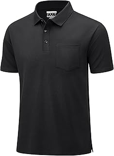 Mens Polo Shirts Short Sleeve Cotton Pique Golf Shirts with Pocket Casual Performance Moisture Wicking Polos Black M