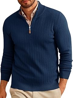 Sponsored Ad - Mens Quarter Zip Sweater Mock Neck Casual Ribbed Knit Pullover Fall Lightweight Polo Sweaters