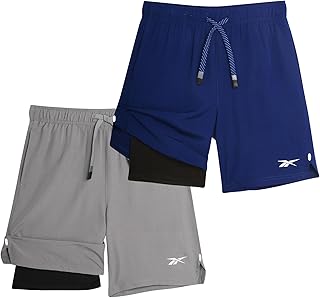 Boys Athletic Shorts 2 Pack – 2-in-1 Boys Basketball Shorts with Compression Liner – Quick Dry Running Shorts