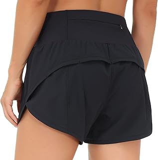 Sponsored Ad - Womens High Waisted Running Shorts Quick Dry Athletic Workout Shorts with Mesh Liner Zipper Pockets