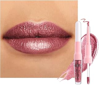 2-in-1 Mauve Metallic Lipstick and Lip Liner, Shimmer Liquid Metallic Lipsticks for Women, Glitter Lip Gloss Stain Long Lasting Waterproof Smudge Proof 24 Hour, Vegan Makeup, 16
