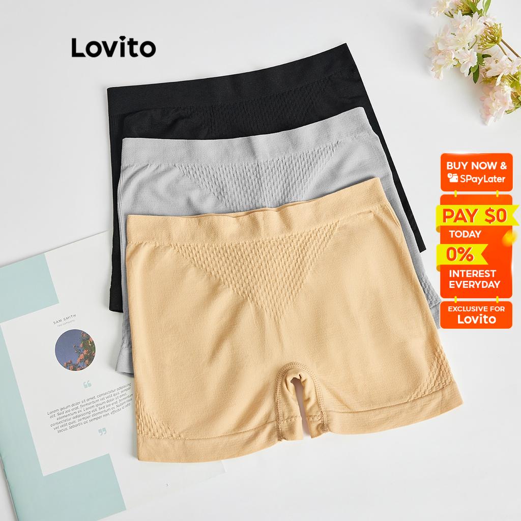 Lovito Casual Plain Boyshorts Seamless Safety Pants for Women L48L092 (Apricot/Grey/Black)